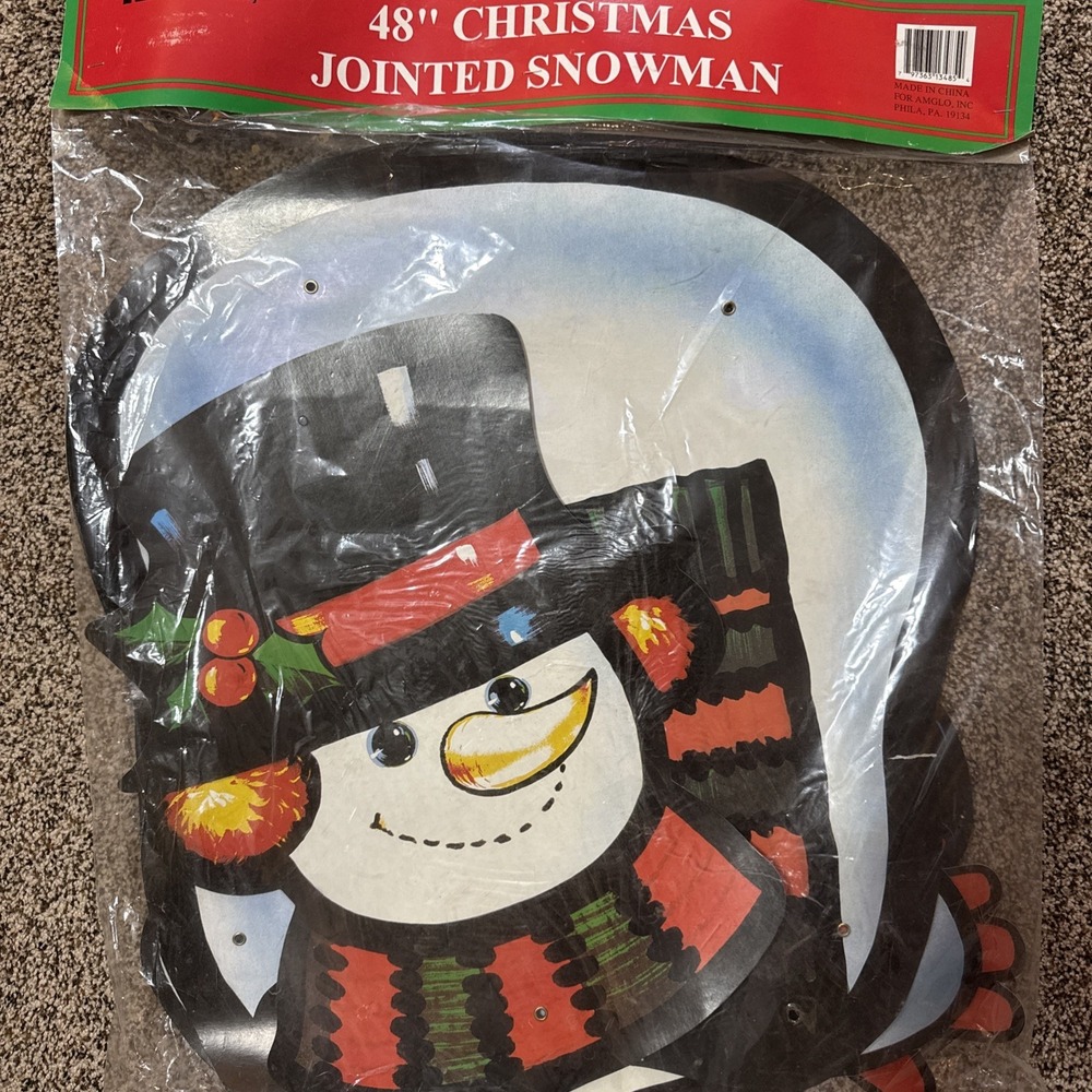 Vintage Amglo Jointed Snowman Christmas Winter Die Cut Wall Hanging Decor READ
